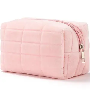 Cozy Plush Makeup Bag Fluffy Fuzzy Cosmetic Pouch Large Capacity Soft and Adorable Pillow-shaped Travel Toiletry Bag