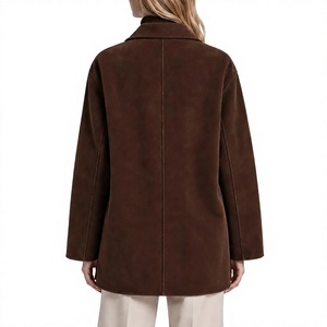 Manteau classique en daim marron pour femme 2026, style blazer, revers crantés, boutonnage frontal, poches, idéal pour l'automne - Product Image 4