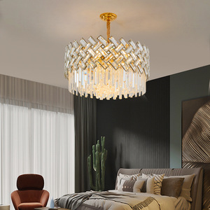<b>Crystal</b> <b>Chandelier</b> Gold Finish E26 LED 2700K Warm White Drum Shade Adjustable Height Dimmable 5-Year Warranty Pendant <b>Light</b> - Product Image 4