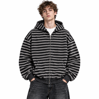 Sweat à capuche rayé en molleton French Terry pour jeunes, unisexe, avec logo personnalisé, fermeture éclair, fabrication OEM