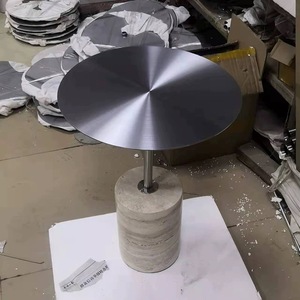 Tavolino da Caffè Wabi-sabi in Pietra Stile Nordico Semplice, Tavolino Rotondo Creativo in Acciaio Inossidabile per Casa Modello - Product Image 3