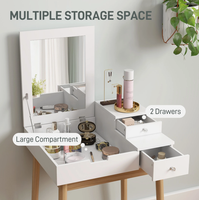 Ensemble de coiffeuse moderne en bois blanc durable avec 3 tiroirs, miroir LED, loupe 3X/5X et tabouret pour salon - Vente en gros
