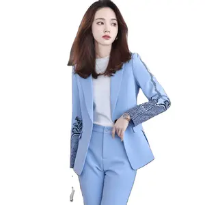 High-quality Wholesale White 2 Piece Suit for Women Business Office Lady Work Wear Business Single button Pant Suits With Lace