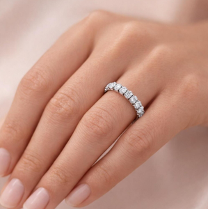 Oval Lab Grown Diamond Wedding Band, Half Eternity <b>Ring</b>, Minimalist Stackable, Anniversary Gift for Women, <b>Dainty</b> Bridal - Product Image 3