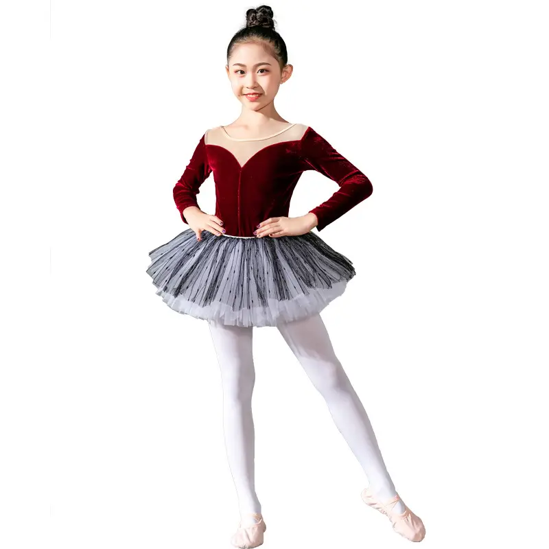 2022 Dance Training Clothes For Children Chiffon Skirt long sleeve Gymnastics Leotards Ballet Dance Dresses