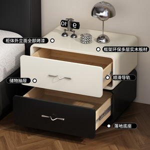 Cream-colored Solid Wood Lacquered Nightstand 40/45/50cm <b>Storage</b> <b>Cabinet</b> Bedroom Furniture - Product Image 3