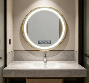 Round <b>LED</b> Bathroom Mirror Illuminated Wall Mounted <b>Vanity</b> Mirror Touch Screen Dimmable Hotel Washroom Mirror - Product Image 2