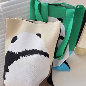 Mode décontractée pour femmes Angry Panda sac fourre-tout tricoté grande capacité Double face sac à main - Product Image 2