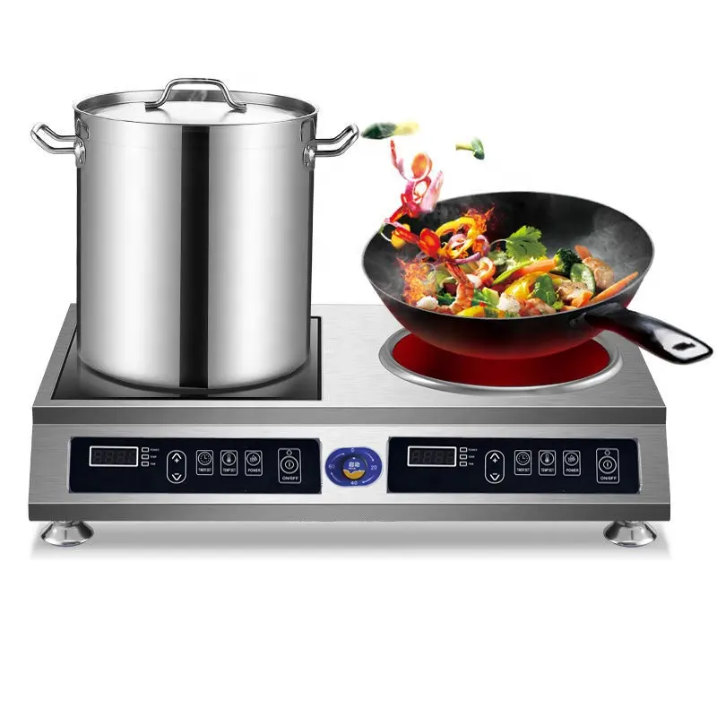 Double Furnace 7000 W Flat and Concave Hi-speed Commercial Induction Cooker Electric Big Watts Stove OEM Stainless Steel D8 220