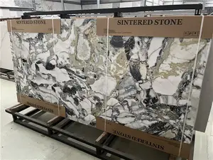Lempengan Dinding Ubin Batu Sinter Marmer Porselen Batu Hijau Zamrud Dingin untuk Dekorasi Interior
