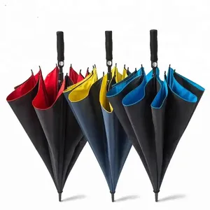 Payung Golf dengan Logo tahan angin lapisan Uv terbuka otomatis pegangan Eva kustom cetak iklan kanopi ganda payung hujan