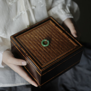 Bamboo Craft Storage Box With <b>Jade</b> <b>Ring</b> Lid For Jewelry Chinese Style 1-3L Capacity - Product Image 1