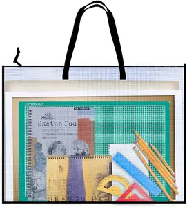 ไวนิลใสสีขาวศิลปะกระเป๋าผลงานที่มีซิปและจัดการสำหรับกระดานข่าวงานศิลปะแผนภูมิและการเรียนการสอนวัสดุ