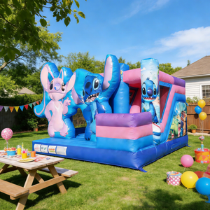 Château <span class=keywords><strong>gonflable</strong></span> combiné avec toboggan Stitch en PVC bleu, pour enfants et adultes, idéal pour la <span class=keywords><strong>location</strong></span> commerciale et les fêtes - Product Image 1