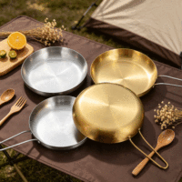 Assiettes à steak, à grilades et à dessert FLEY en acier inoxydable épaissi avec poignée, design moderne et minimaliste, plat rond à motif uni