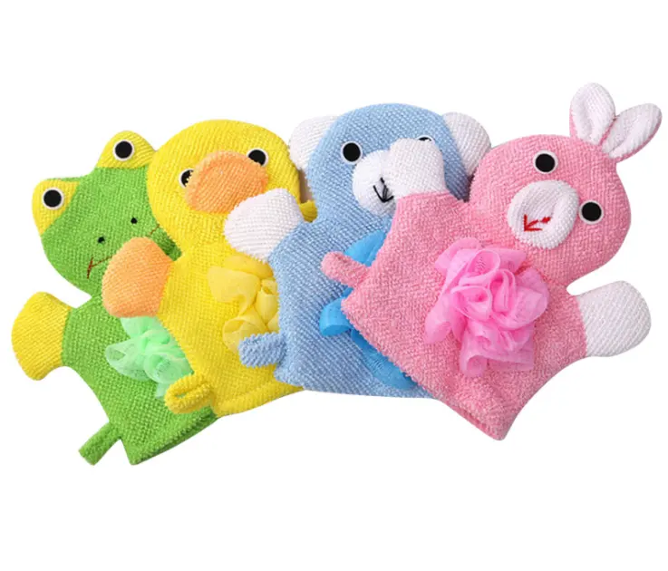 Enfants jouet Pouf bain frotter gants douche corps lavage bouffée maille éponges avec peluche Luffa corps épurateur