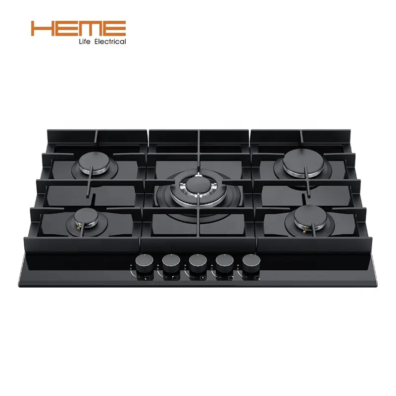 Home cooking appliance 5 burner gas cooktop built in tempered glass gas stove