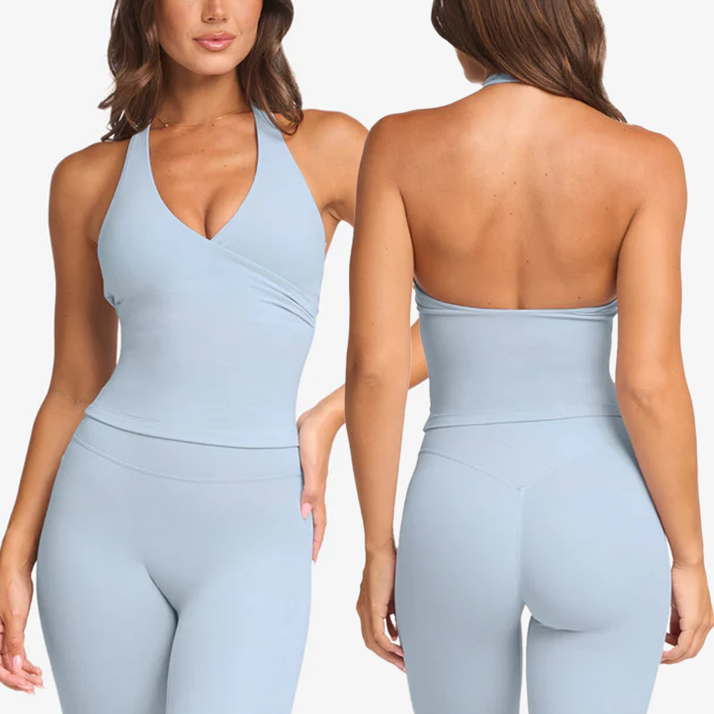 Custom Wholesale Quick Dry V Shape Workout Fitness Women Padded Breathable Halter Sports Yoga Gym Top
