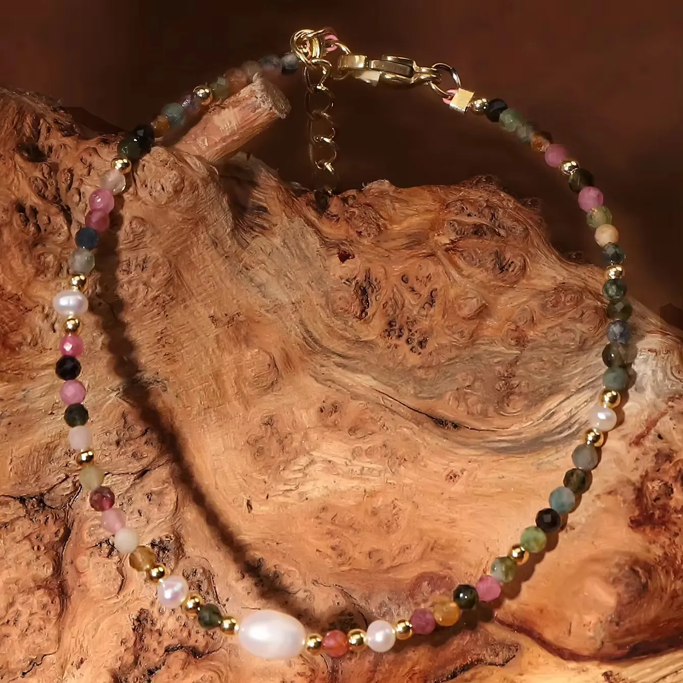 Bracelet personnalisé en pierre naturelle plaquée or 18 ct perle d'eau douce pour femme élégante en tourmaline Bestone