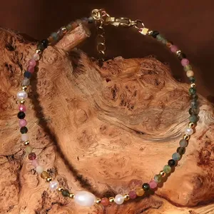 Bestone personalizzato in pietra naturale placcato oro 18K perla d'acqua dolce da donna elegante tormalina bracciale