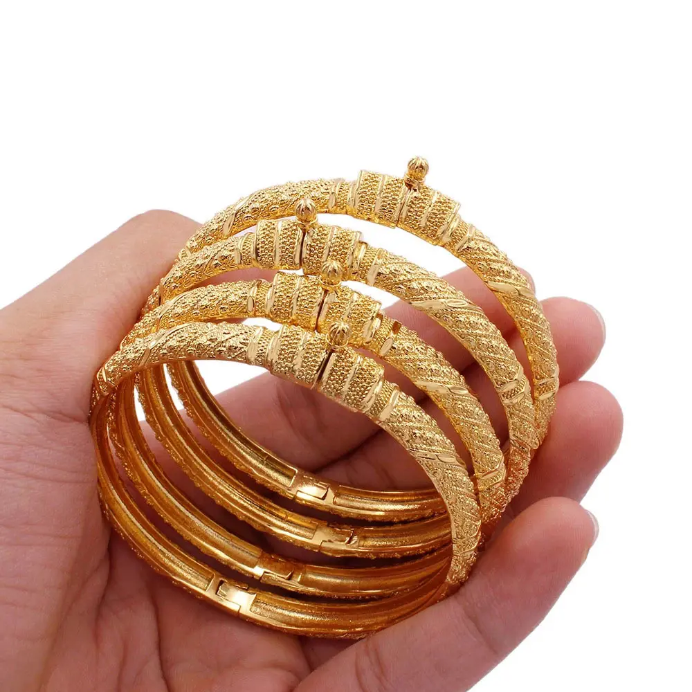 Luxury 24K Gold Plated Bangles Ethiopian African Dubai Indian Gold Filled Bangles Jewelry For Wedding Party