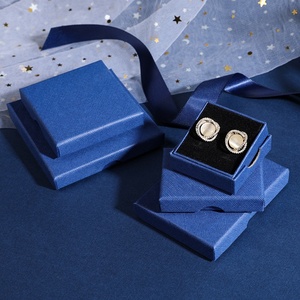 Boîte à bijoux fine carrée gaufrée bleu roi pour bagues, boucles <span class=keywords><strong>d</strong></span>'oreilles et colliers, avec logo imprimable et couvercle Ciel et Terre - Product Image 2