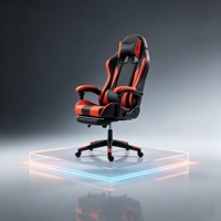 Chaise de jeu ergonomique en cuir PU noir et rouge, dossier haut, appui-tête réglable, rotation à 360 degrés, lumières LED RGB pour les joueurs PC