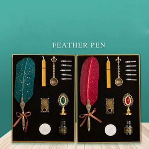 Hot Sale Pen Set Vintage Sprinkling Gold Feather Pen Student Calligraphy Writing Dip Pen Birthday Gift 5 Nib Quill - Product Image 2