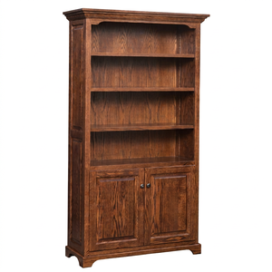 Dark Walnut Teak Wood Bookcase Traditional Tall Open Shelf <b>Storage</b> <b>Cabinet</b> with Doors - Product Image 1