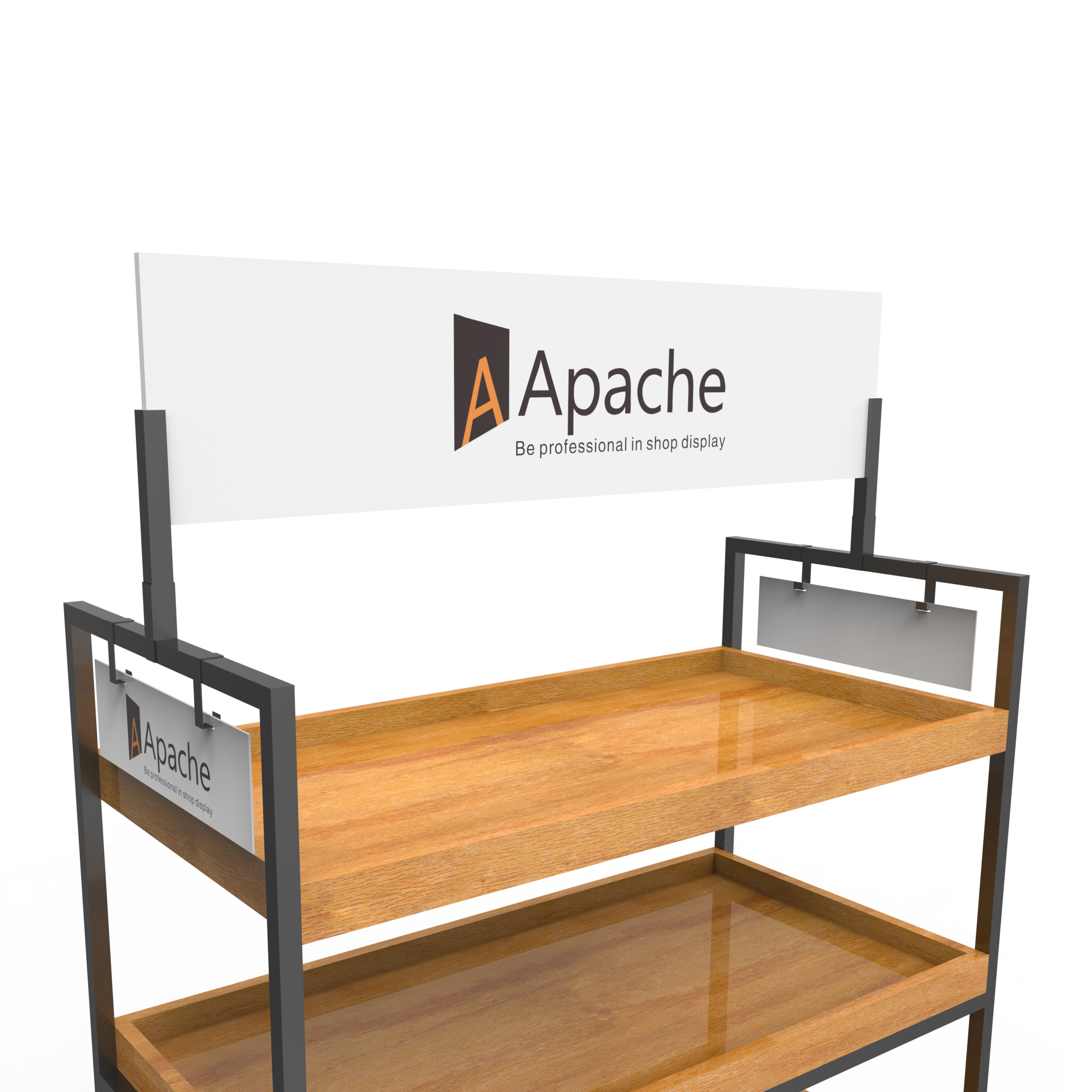 Wooden Tray Metal Salad Display Stand with Wheels for Stores — view 2