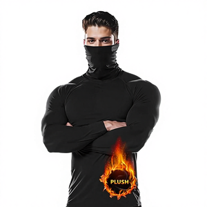 Maglia Termica Invernale da <span class=keywords><strong>Uomo</strong></span> con Collo Alto e Maschera Integrata, Top Aderente per Corsa, Fitness, Allenamento, Strato Base Compressivo per Sport - Product Image 2