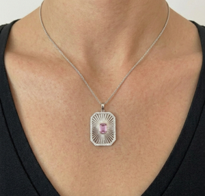 Pendentif unisexe tendance en or 9 carats avec saphir rose naturel et diamants ronds de forme octogonale - Product Image 1