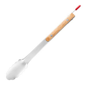 Plump Stainless Steel Tongs With Wooden Handle Heat Resistant For Flipping Steak And BBQ Cooking - Product Image 4