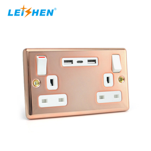 Kim loại CE ukca được liệt kê 2 USB-A + Type-C anh tiêu chuẩn đôi Switched tường ổ cắm đôi ổ cắm điện tường ổ cắm - Product Image 5