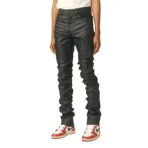 DiZNEW 2022 Custom Black Skinny Denim Wax Stack Jeans