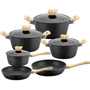 Juego de Utensilios de Cocina Antiadherentes de 10 Piezas, Ollas y Sartenes Redondas de Aluminio, Juego de Ollas para Sopa, Cocina Saludable con Menos Aceite - Product Image 1