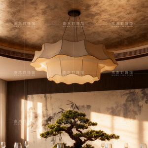 Lustre rond en tissu blanc de style chinois, lampe E27 à six têtes, pour salon, maison, salle à manger, hôtel, restaurant, esthétique Zen, nouvelle collection - Product Image 5