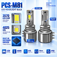 Ampoule de phare LED PCS-M81 H15 90W 9000LM, tube en cuivre unique, H15 DOT E-mark FMVSS, kit DRL haute puissance, faisceau longue portée
