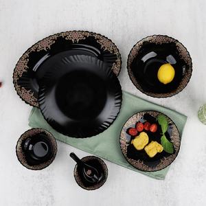 Nouvelle conception décalcomanie 33 pièces ensembles de verrerie <span class=keywords><strong>opale</strong></span> noire 7.5 "plaque latérale 14" plaques ovales pour le marché indien Offre Spéciale ensembles de verre <span class=keywords><strong>opale</strong></span> - Product Image 1