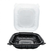 Boîte alimentaire jetable en plastique PP robuste 6x6/9x9/9x6 pour la livraison de repas à emporter, conteneur à clapet pour restaurant, ODM/OEM