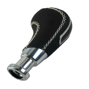 Palanca de cambios ergonómica de cuero negro para Lada Europe, 12mm, costuras blancas, apertura redonda - Product Image 1