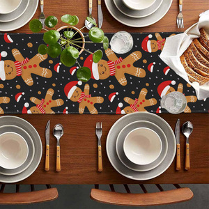 YUELIAN Linen Eco-Friendly Digital Printed Xmas <b>Gingerbread</b> Man Table Runner for Christmas Home Party Festive <b>Decor</b> - Product Image 3
