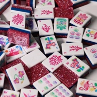 Offre Spéciale : Ensemble de Tuiles de Mahjong de Luxe en Acrylique, Faible MOQ, Prêt à Expédier, Motif Pailleté Scintillant, Cadeau Promotionnel, Mahjong pour la Vente en Gros