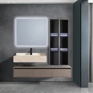 Gabinetes de baño simples montados en la pared con tablero de roca de lujo ligero grande con gabinete lateral