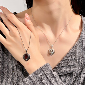 9 Colliers pendentifs ailes d'ange en pierre naturelle ovale 8*10mm vintage, en argent sterling 925 plaqué or noir, bijoux fins - Product Image 3