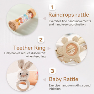 Nouvel ensemble de hochets animaux et de hochets de pluie, jouets de dentition en silicone en forme de fruits, instruments de musique en bois pour les cadeaux de premier anniversaire des jeunes enfants - Product Image 4