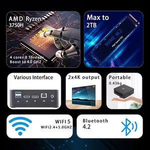 Genmachine ใหม่มินิพีซีไฟ AMD Ryzen 7 3750H CPU 2.3GHz-4.0GHz Windows 11 DDR4 M.2แรม2280เดสก์ท็อปพีซีเกม AMD - Product Image 4