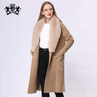 Janfourrure-pull tricoté à manches longues pour femme, cardigan demi-mètre, couleur or, col en vrai fourrure, automne et hiver