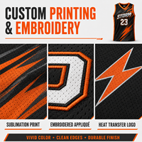Camiseta de Baloncesto Personalizada con Diseño Black Orange Storm, Venta al Por Mayor, Malla de 180GSM, Sublimación, Nombre, Número, Logotipo del Equipo, MOQ Bajo, OEM