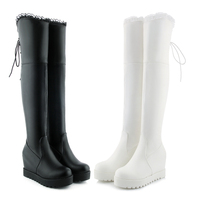 Weiß über dem Knie Stiefel Frauen Plattform Stretch Lange Stiefeletten Herbst Winter Schnee Wedges Stiefel